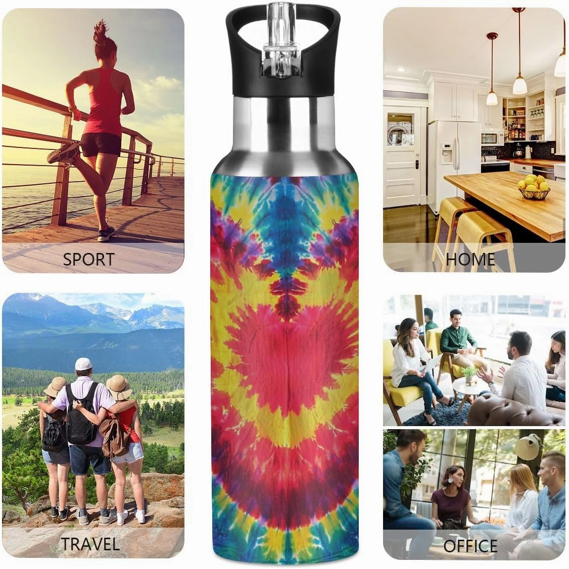 Water Bottle Stainless Steel, Rendering Love Insulated Sports Bottle with Straw, BPA Free Reusable Bottles for Fitness, Travel & Outdoor Activities