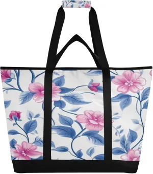 Watercolor Flower Reusable Insulated Lunchbox Cooler Bag, Leakproof Kitchen Grocery Bag Collapsible Portable Cooler Tote Bag for Picnic, Camping, Office, Travel