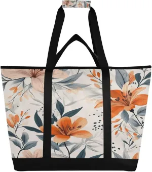Watercolor Flowers Reusable Insulated Lunchbox Cooler Bag, Leakproof Kitchen Grocery Bag Collapsible Portable Cooler Tote Bag for Picnic, Camping, Office, Travel