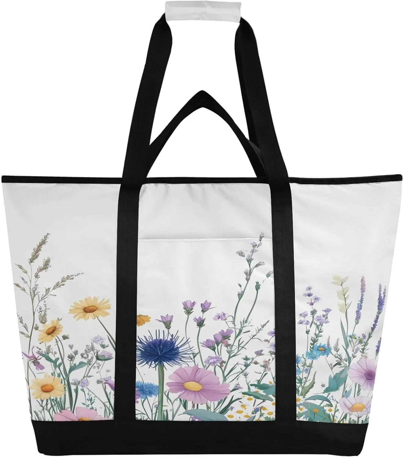 Watercolor Wildflowers Reusable Insulated Lunchbox Cooler Bag, Leakproof Kitchen Grocery Bag Collapsible Portable Cooler Tote Bag for Picnic, Camping, Office, Travel