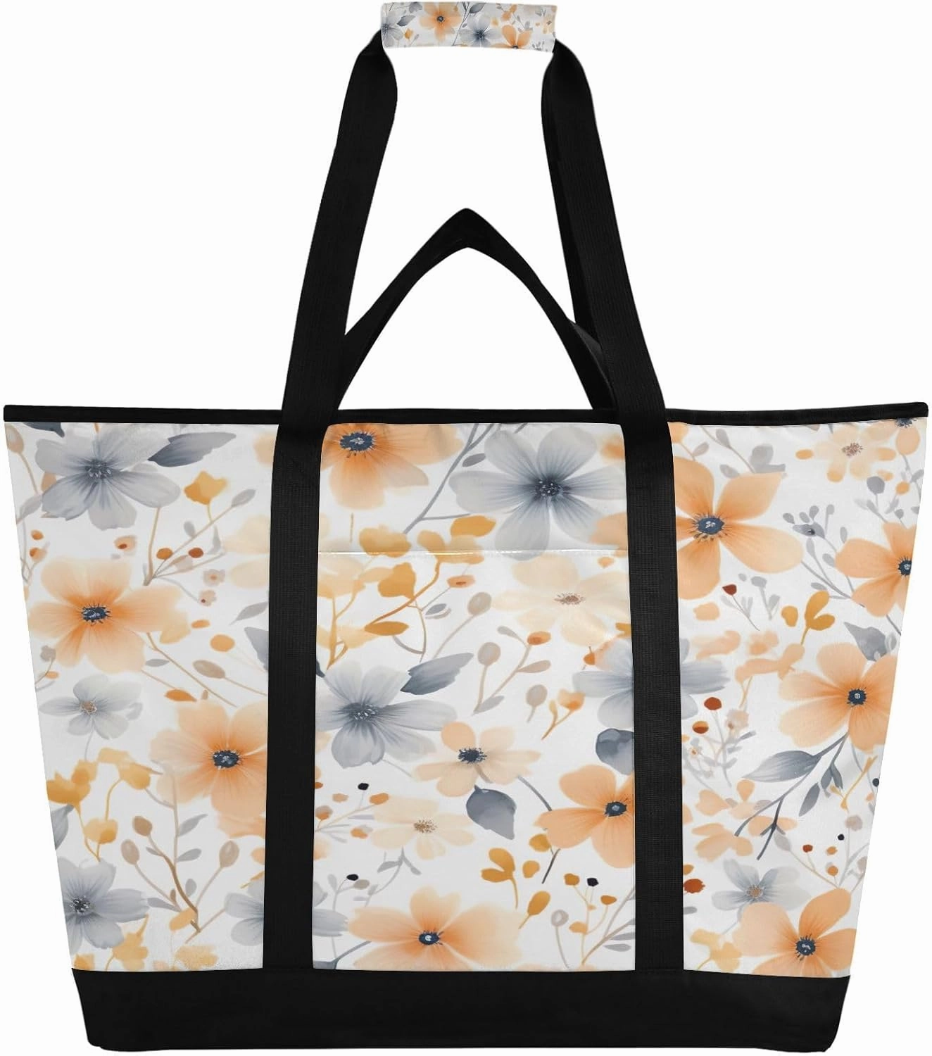 Watercolor Flowers Reusable Insulated Lunchbox Cooler Bag, Leakproof Kitchen Grocery Bag Collapsible Portable Cooler Tote Bag for Picnic, Camping, Office, Travel