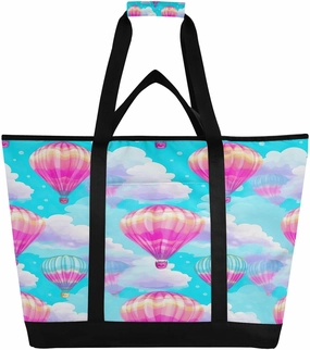 Watercolor Hot Air Balloon Reusable Insulated Lunchbox Cooler Bag, Leakproof Kitchen Grocery Bag Collapsible Portable Cooler Tote Bag for Picnic, Camping, Office, Travel
