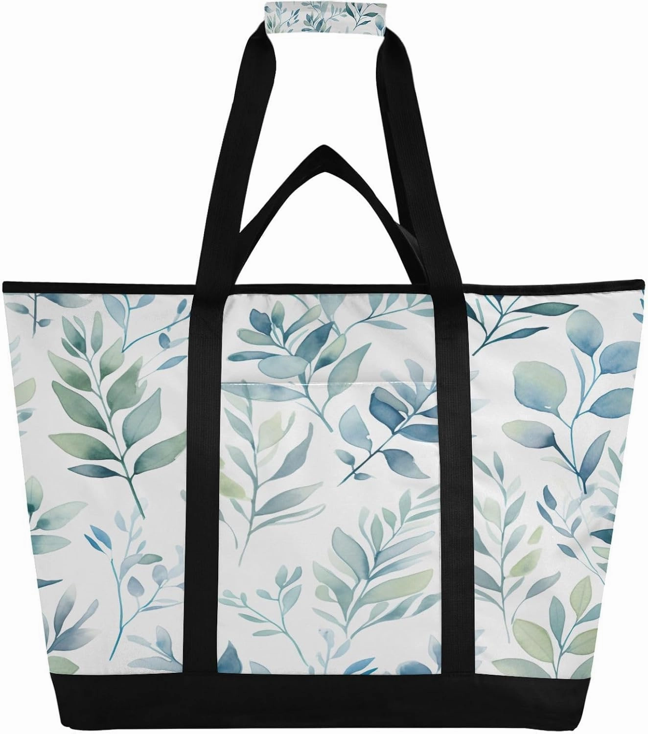 Watercolor Leaves Reusable Insulated Lunchbox Cooler Bag, Leakproof Kitchen Grocery Bag Collapsible Portable Cooler Tote Bag for Picnic, Camping, Office, Travel