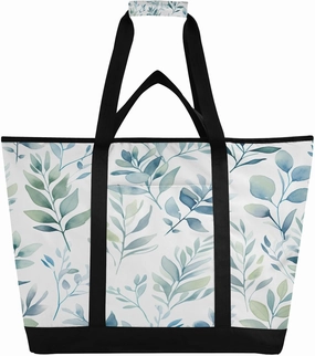 Watercolor Leaves Reusable Insulated Lunchbox Cooler Bag, Leakproof Kitchen Grocery Bag Collapsible Portable Cooler Tote Bag for Picnic, Camping, Office, Travel