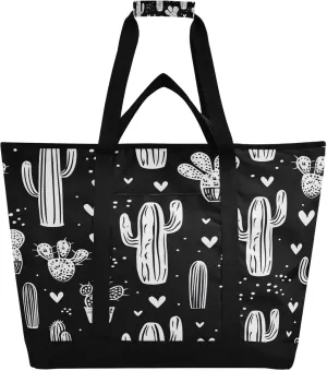Watercolour Cactus Reusable Insulated Lunchbox Cooler Bag, Leakproof Kitchen Grocery Bag Collapsible Portable Cooler Tote Bag for Picnic, Camping, Office, Travel
