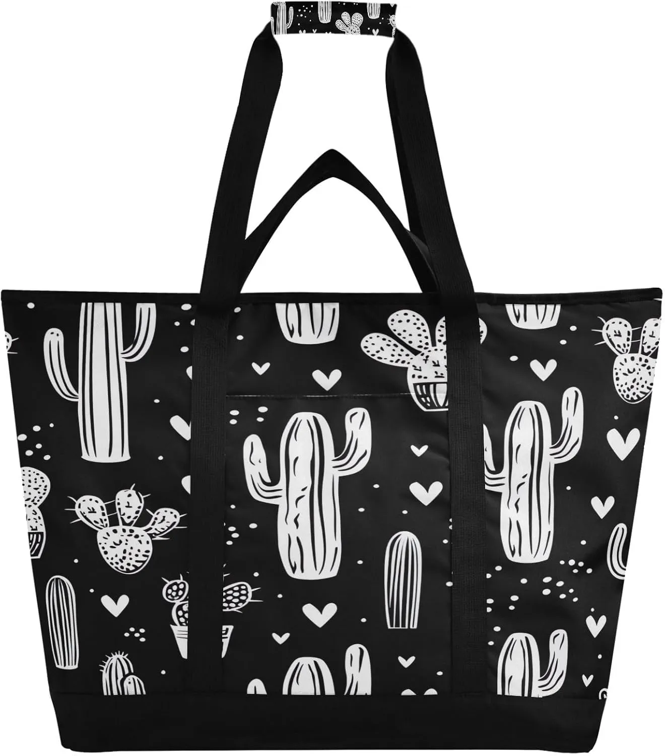 Watercolour Cactus Reusable Insulated Lunchbox Cooler Bag, Leakproof Kitchen Grocery Bag Collapsible Portable Cooler Tote Bag for Picnic, Camping, Office, Travel