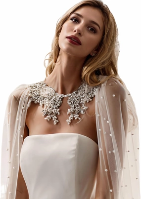 Wedding Shawl Pearls and Rhinestone Capes Soft Tulle Bridal Scarf Evening Shawl Wedding Wraps