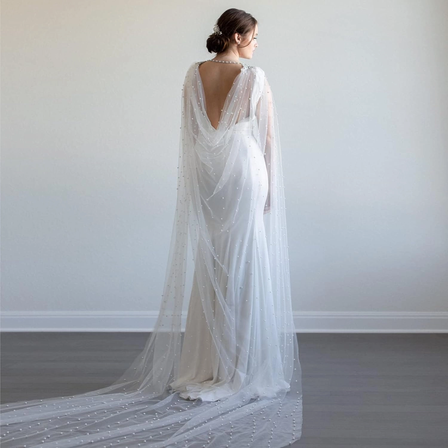 Wedding Shawl Pearls and Rhinestone Capes Soft Tulle Bridal Scarf Evening Shawl Wedding Wraps