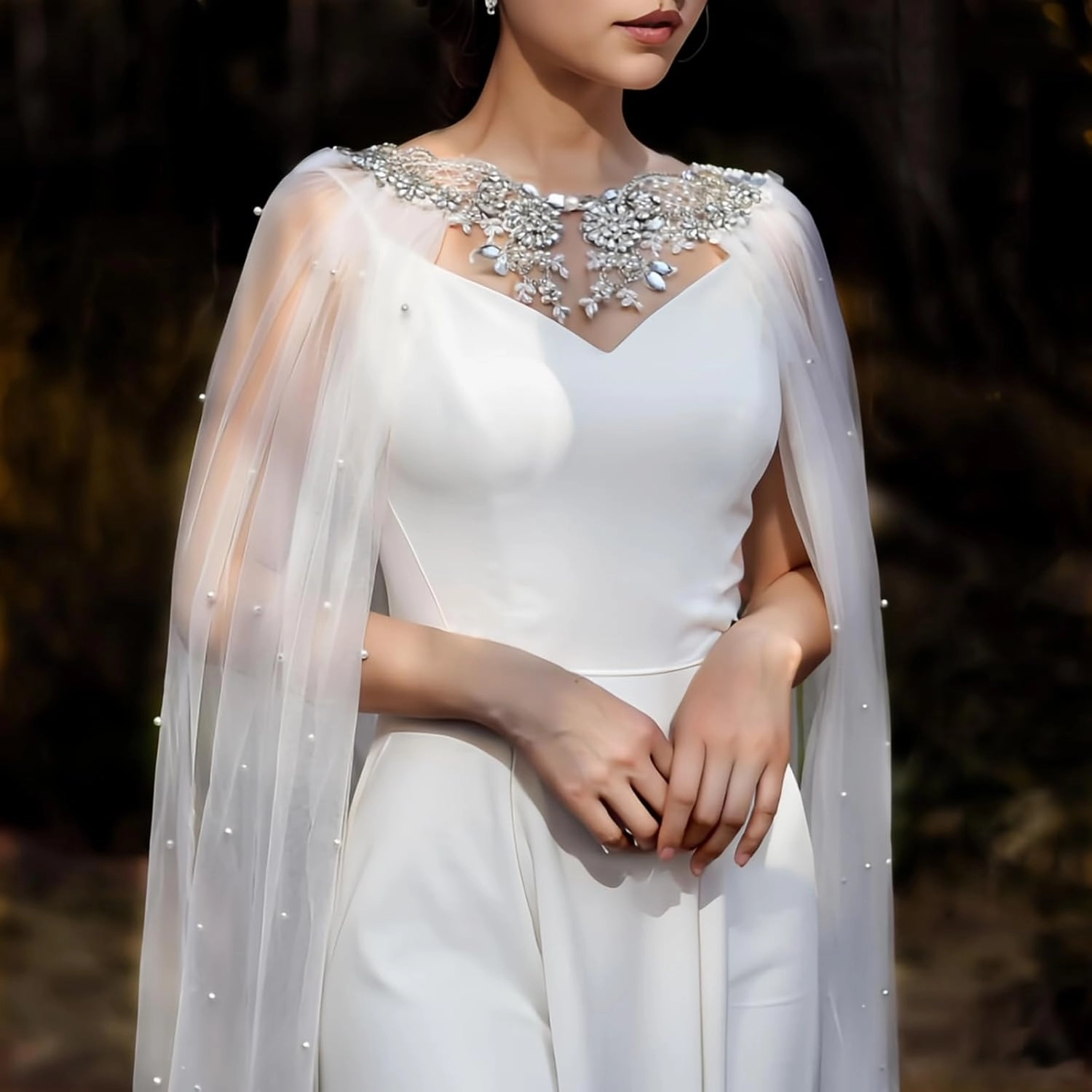 Wedding Shawl Pearls and Rhinestone Capes Soft Tulle Bridal Scarf Evening Shawl Wedding Wraps