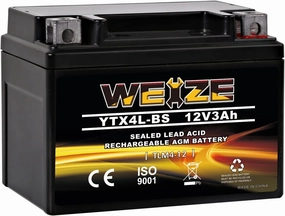 Weize YTX4L-BS High Performance-Rechargeable-Sealed Motorcycle Battery Compatible With Polaris Scrambler, Sportsman 90, Honda Scooters NQ50 Spree,Kawasaki 110 Can-Am DS70,Yamaha TTR125E/LE