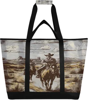 Western Cowboy Dessert Reusable Insulated Lunchbox Cooler Bag, Leakproof Kitchen Grocery Bag Collapsible Portable Cooler Tote Bag for Picnic, Camping, Office, Travel