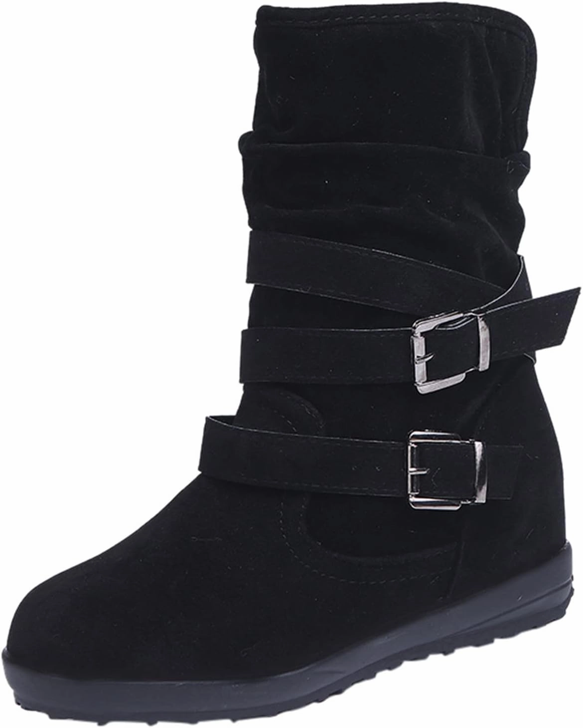 Western Cowboy Booties Side Zipper Wide Calf Ankle Boots Comfy Winter Fall Walking Hiking Travel Shoes with Buckle Strap Classic Pull On Tabs Stylish Suede Party Boots for Women