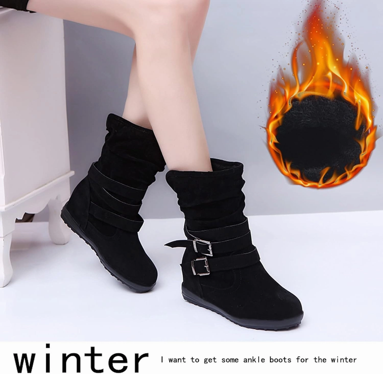 Western Cowboy Booties Side Zipper Wide Calf Ankle Boots Comfy Winter Fall Walking Hiking Travel Shoes with Buckle Strap Classic Pull On Tabs Stylish Suede Party Boots for Women