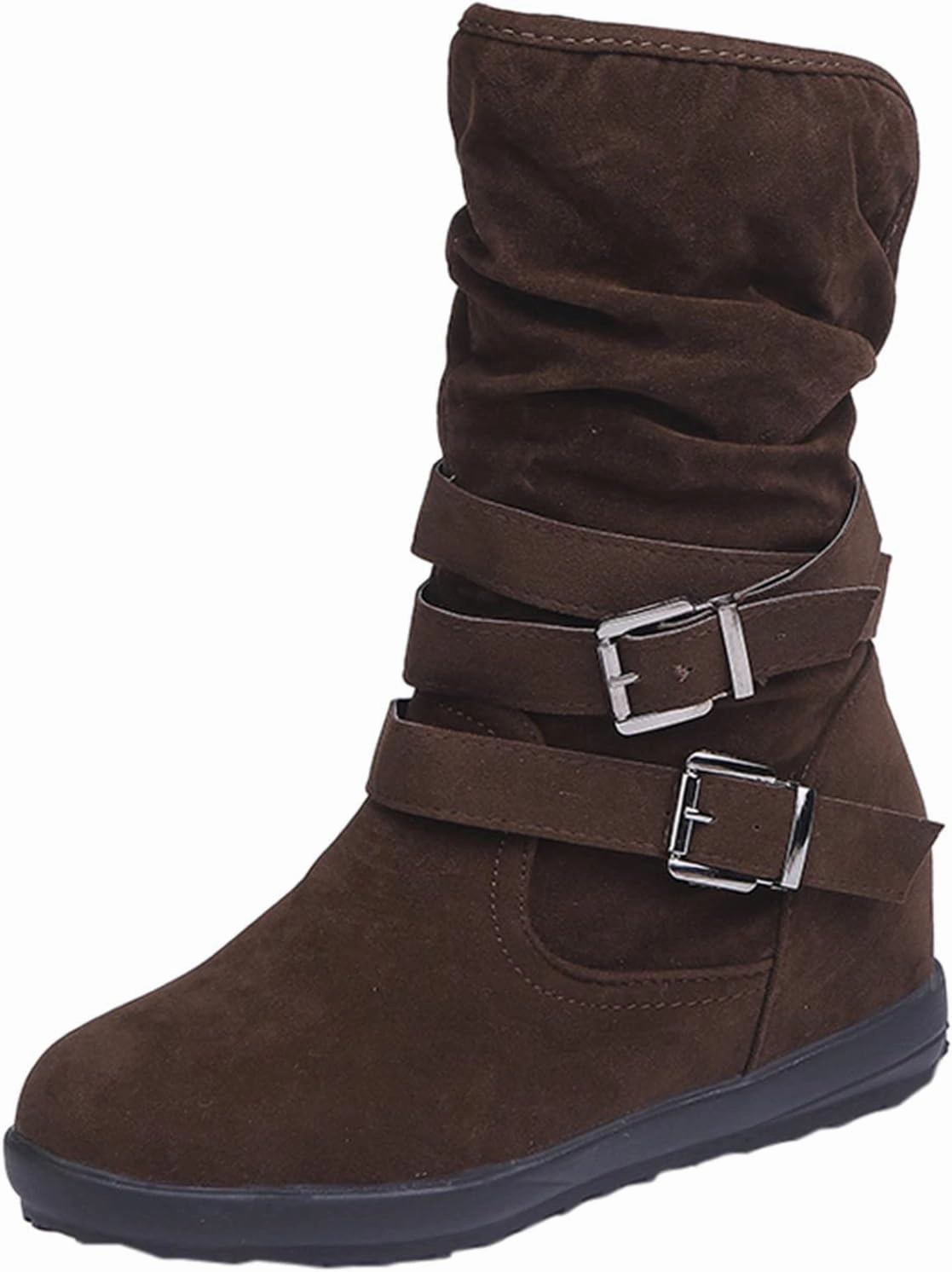 Western Cowboy Booties Side Zipper Wide Calf Ankle Boots Comfy Winter Fall Walking Hiking Travel Shoes with Buckle Strap Classic Pull On Tabs Stylish Suede Party Boots for Women