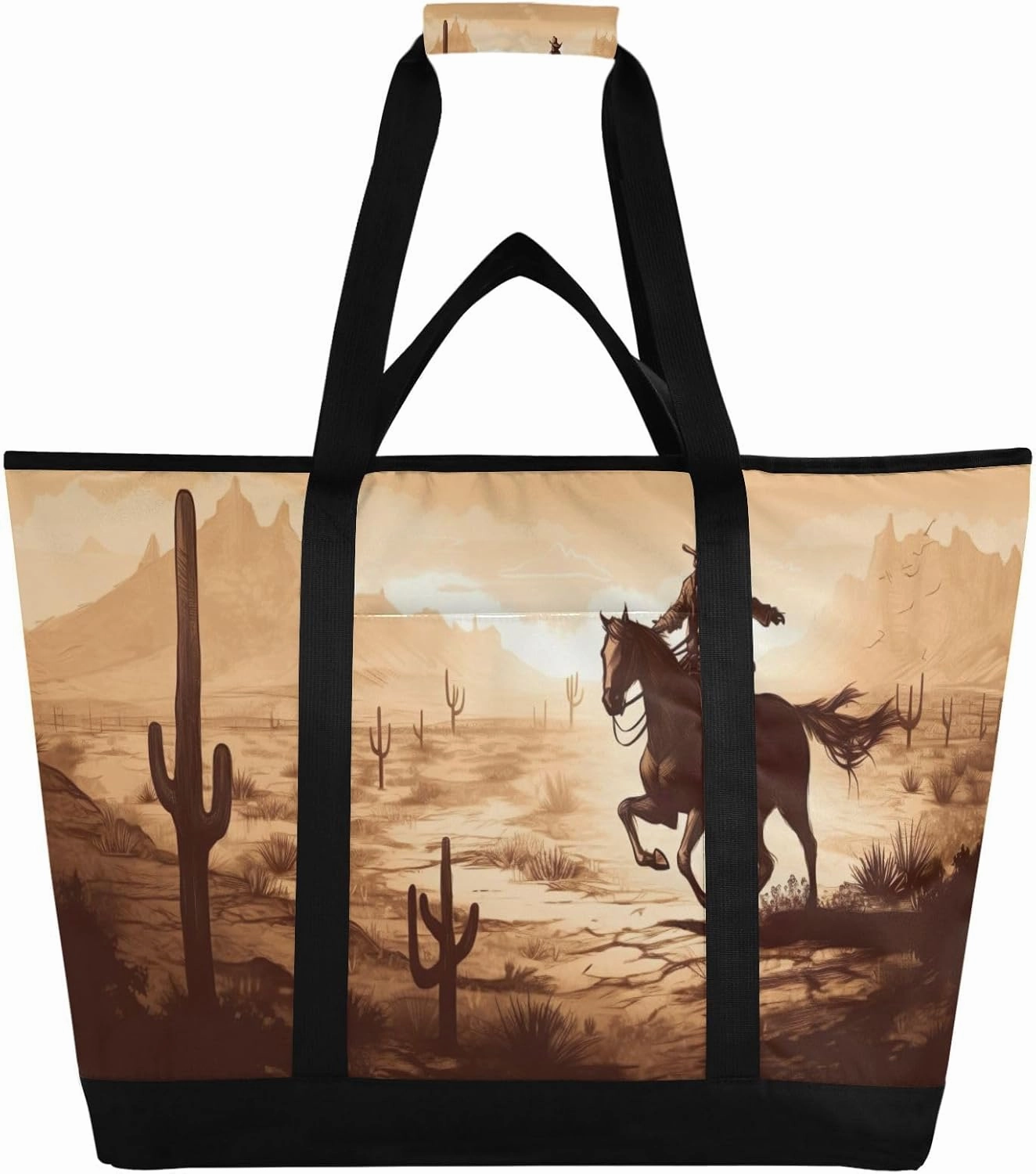 Western Desert Cowboy Reusable Insulated Lunchbox Cooler Bag, Leakproof Kitchen Grocery Bag Collapsible Portable Cooler Tote Bag for Picnic, Camping, Office, Travel