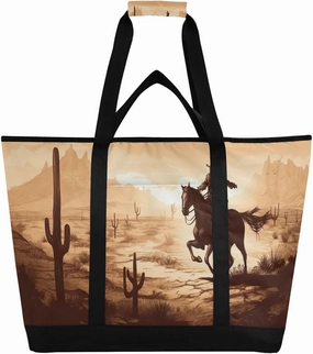 Western Desert Cowboy Reusable Insulated Lunchbox Cooler Bag, Leakproof Kitchen Grocery Bag Collapsible Portable Cooler Tote Bag for Picnic, Camping, Office, Travel