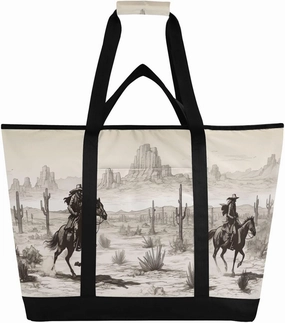 Western Desert Cowboy Reusable Insulated Lunchbox Cooler Bag, Leakproof Kitchen Grocery Bag Collapsible Portable Cooler Tote Bag for Picnic, Camping, Office, Travel