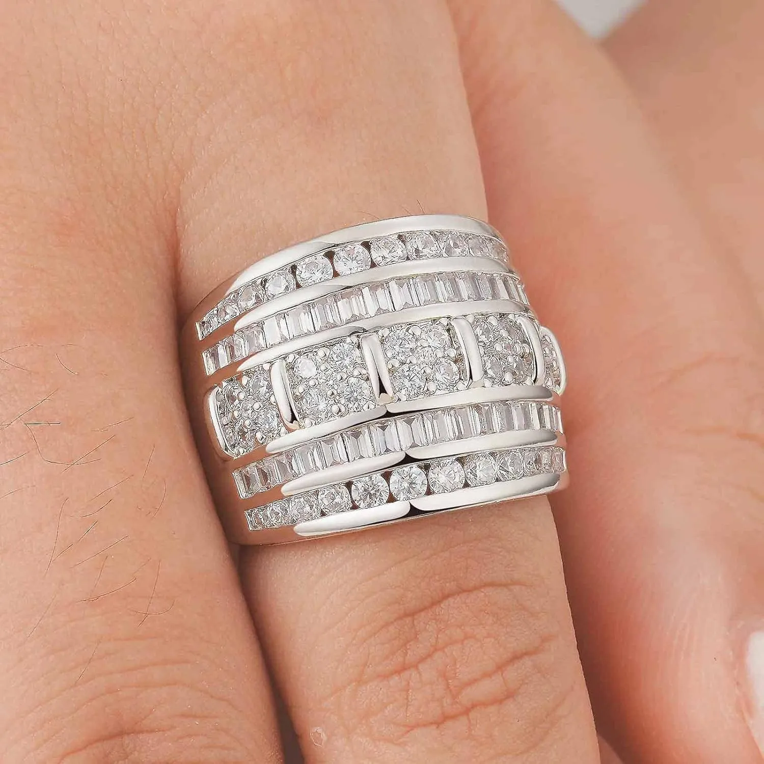 Wide Wedding Bands for Women AAAAA Cubic Zirconia Engagement Bridal Eternity Stackable Rings White Gold Size 5-10