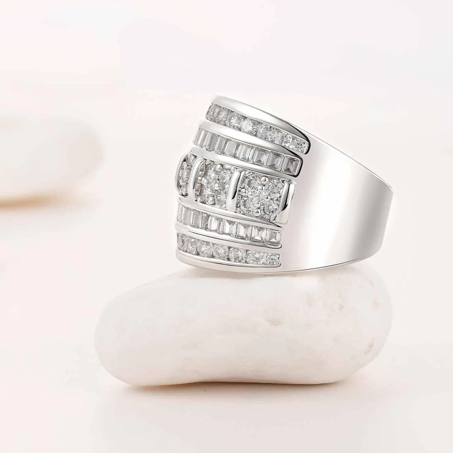 Wide Wedding Bands for Women AAAAA Cubic Zirconia Engagement Bridal Eternity Stackable Rings White Gold Size 5-10