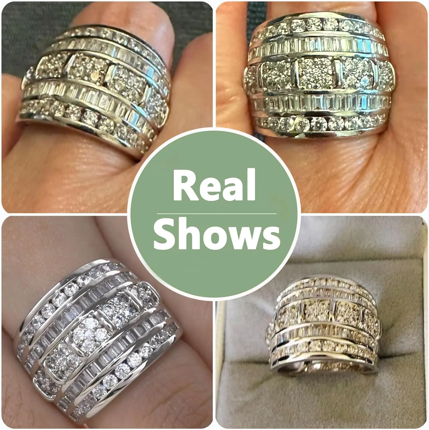 Wide Wedding Bands for Women AAAAA Cubic Zirconia Engagement Bridal Eternity Stackable Rings White Gold Size 5-10