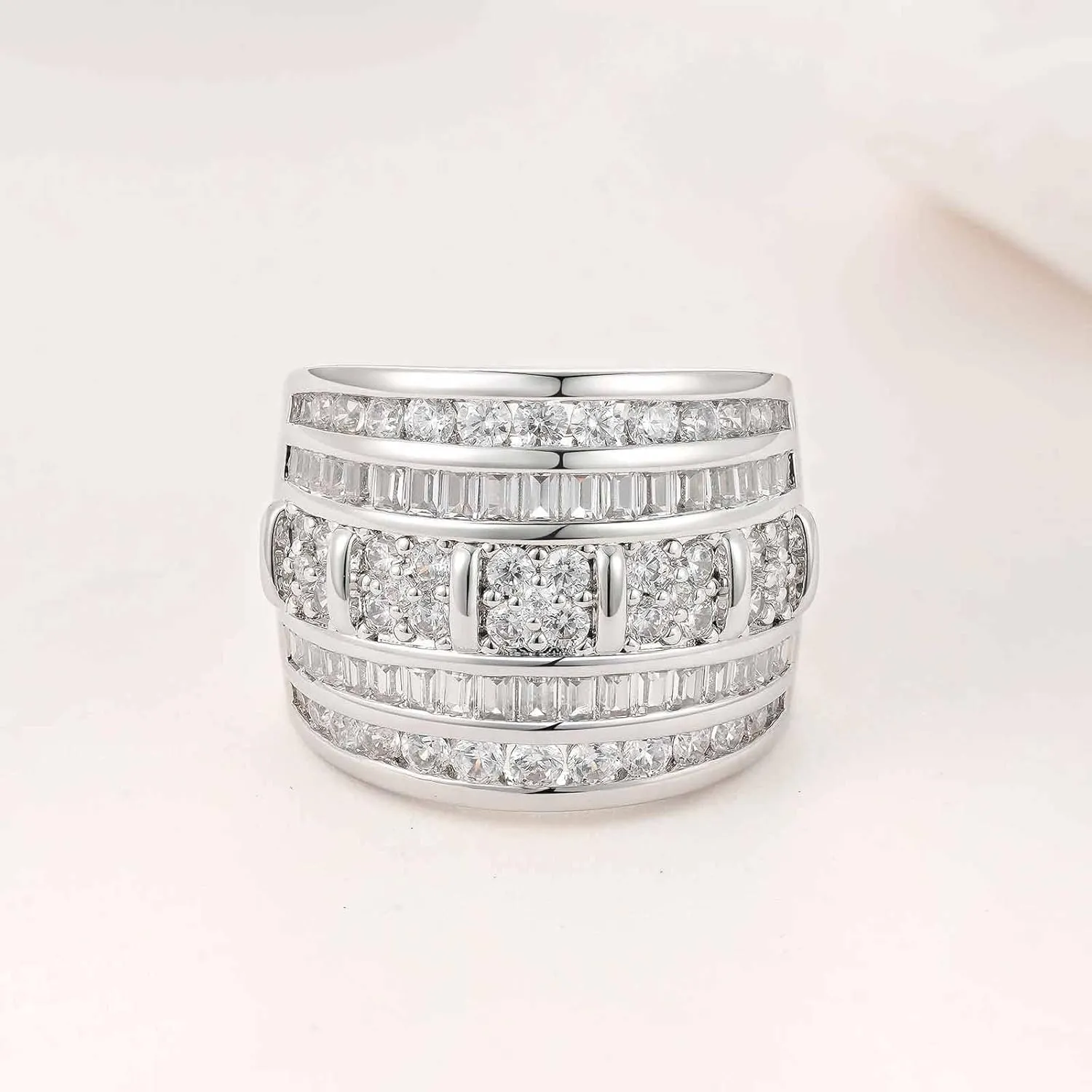 Wide Wedding Bands for Women AAAAA Cubic Zirconia Engagement Bridal Eternity Stackable Rings White Gold Size 5-10
