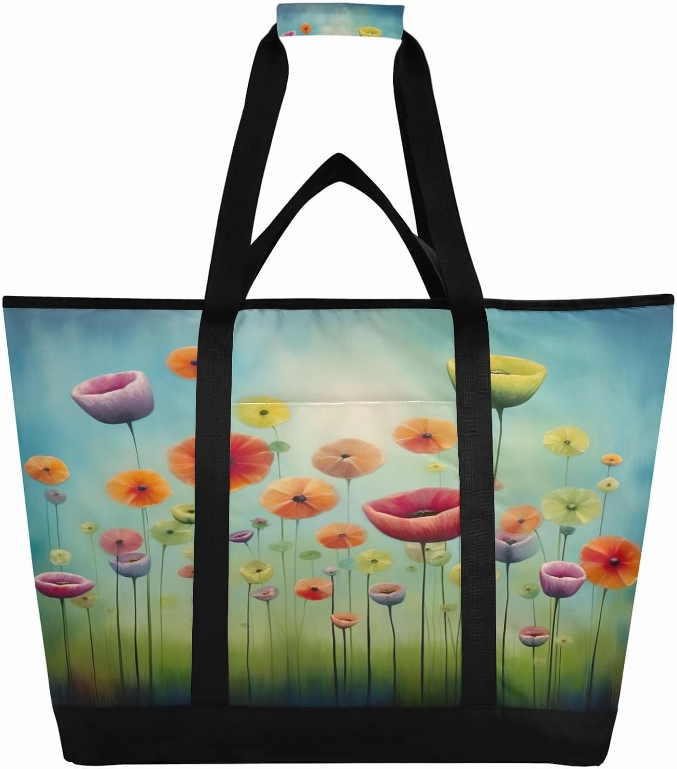 Wild Flower Reusable Insulated Lunchbox Cooler Bag, Leakproof Kitchen Grocery Bag Collapsible Portable Cooler Tote Bag for Picnic, Camping, Office, Travel