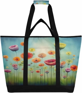 Wild Flower Reusable Insulated Lunchbox Cooler Bag, Leakproof Kitchen Grocery Bag Collapsible Portable Cooler Tote Bag for Picnic, Camping, Office, Travel