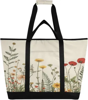 Wildflower Butterfly Reusable Insulated Lunchbox Cooler Bag, Leakproof Kitchen Grocery Bag Collapsible Portable Cooler Tote Bag for Picnic, Camping, Office, Travel