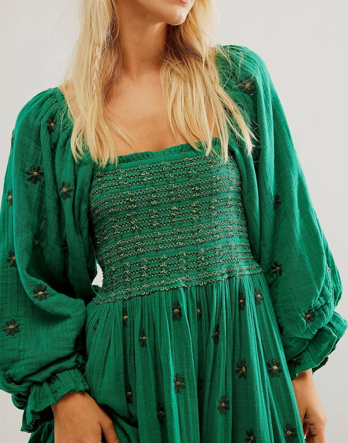 Willow Dance Women Casual Bohemian Floral Dress Square Neck Ruffle Swing A Line Long Sleeve Beach Maxi Dress with Pockets