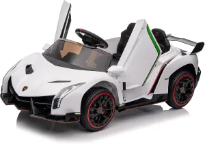 Winado 12V Ride on Car, Electric Vehicle Licensed Lamborghini Veneno for Kids, Electric Cars for Kids w/Parent Control, Hydraulic Doors, 3 Speeds, LED Headlights, Horn - White