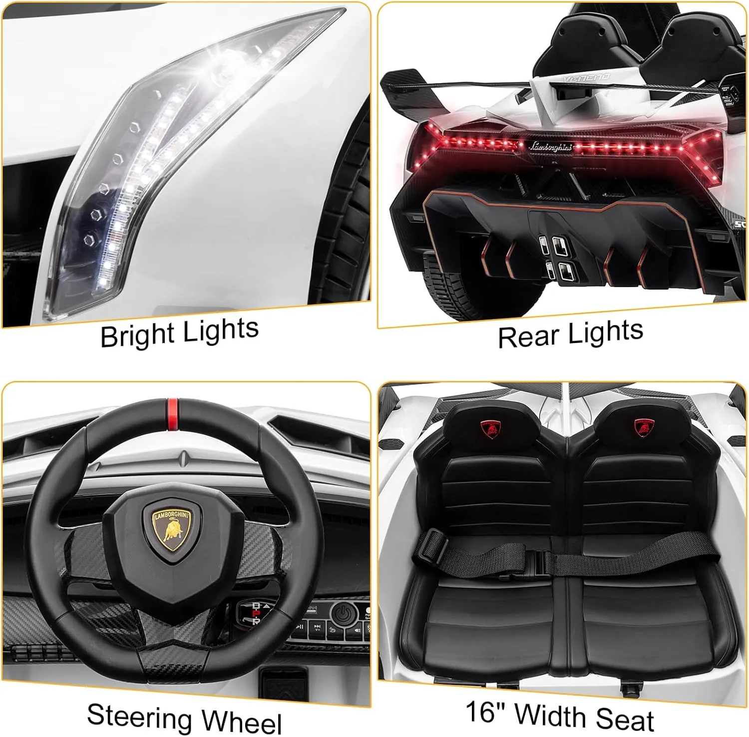 Winado 12V Ride on Car, Electric Vehicle Licensed Lamborghini Veneno for Kids, Electric Cars for Kids w/Parent Control, Hydraulic Doors, 3 Speeds, LED Headlights, Horn - White