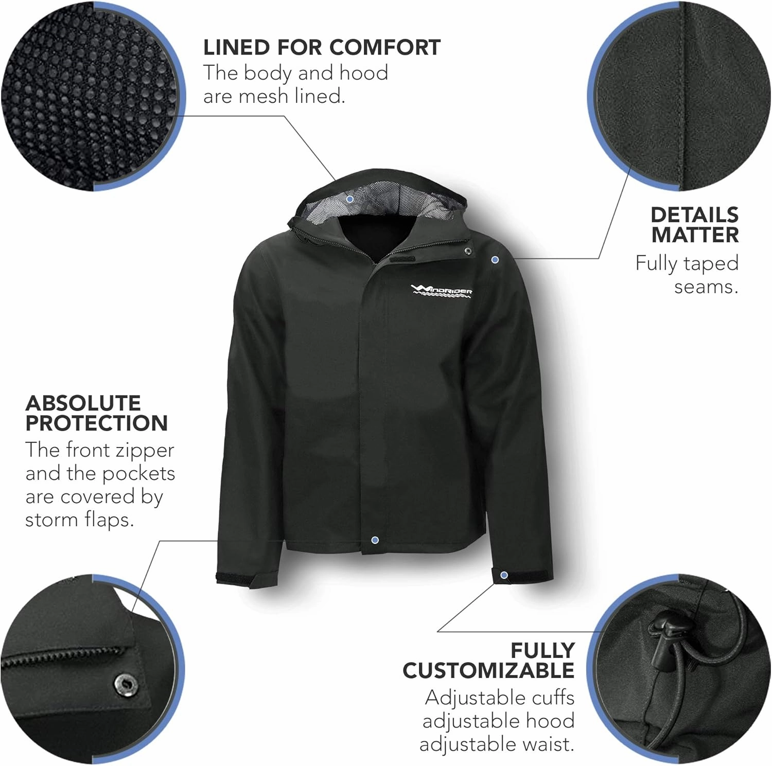 WindRider Men's Rain Jacket with Hood Waterproof | Breathable | Soft Feel