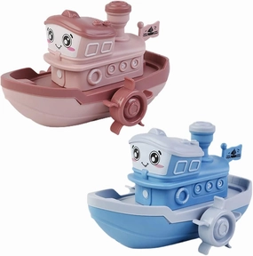 Windup Ship Bath Toy, Funny Wind-up Steamship Bathtub Toy Clockwork Boat Water Toy Steamboat Tub Toy Steamer Pool Toy (Blue Red)