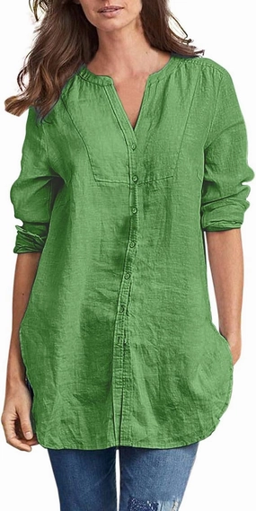 Women Button Down Linen Shirts Roll Up Sleeve 3/4 Sleeve Summer Tops Loose Fit Casual V Neck Blouse 2025 Trendy Outfit