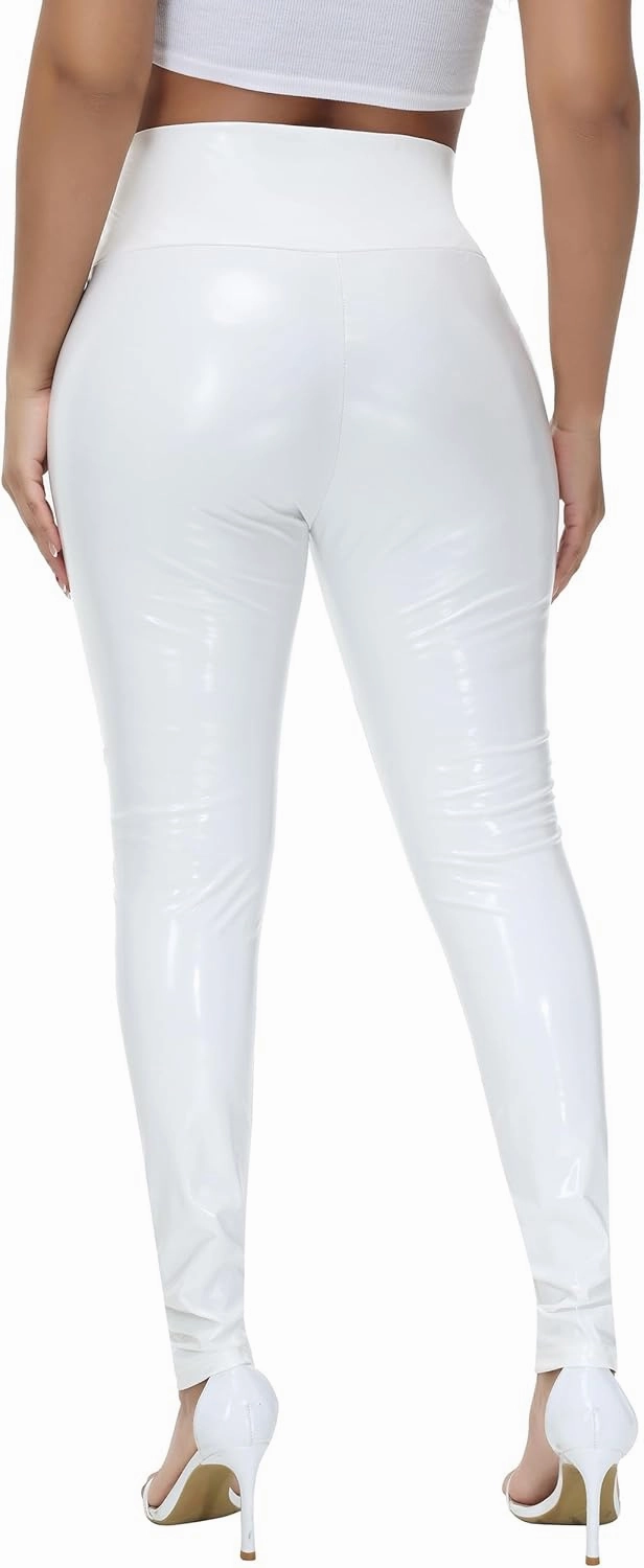 Women Mirror Faux Patent Leather Leggings Wet Look Reflective Shiny Stretch Tighten Pants High Waist Slim