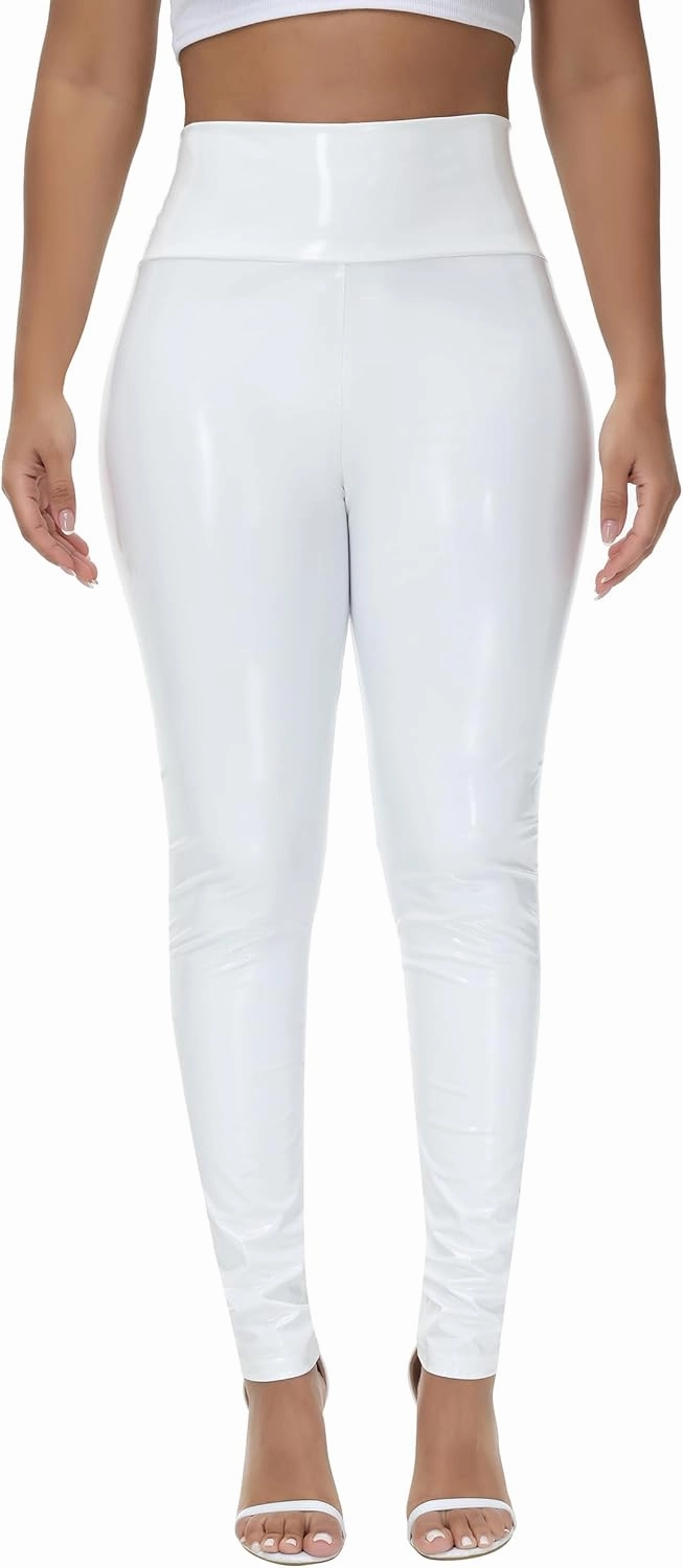 Women Mirror Faux Patent Leather Leggings Wet Look Reflective Shiny Stretch Tighten Pants High Waist Slim