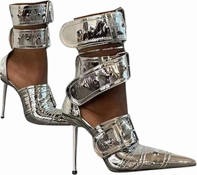 Women's Ankle Strap Stiletto Heels Pointed Toe Sexy Metal Buckle Stiletto High Heels Pumps Shoes for Party Evening Wedding Party