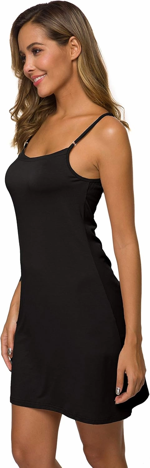 Women's Basic Adjustable Spaghetti Strap Cami Slip Mini Dress