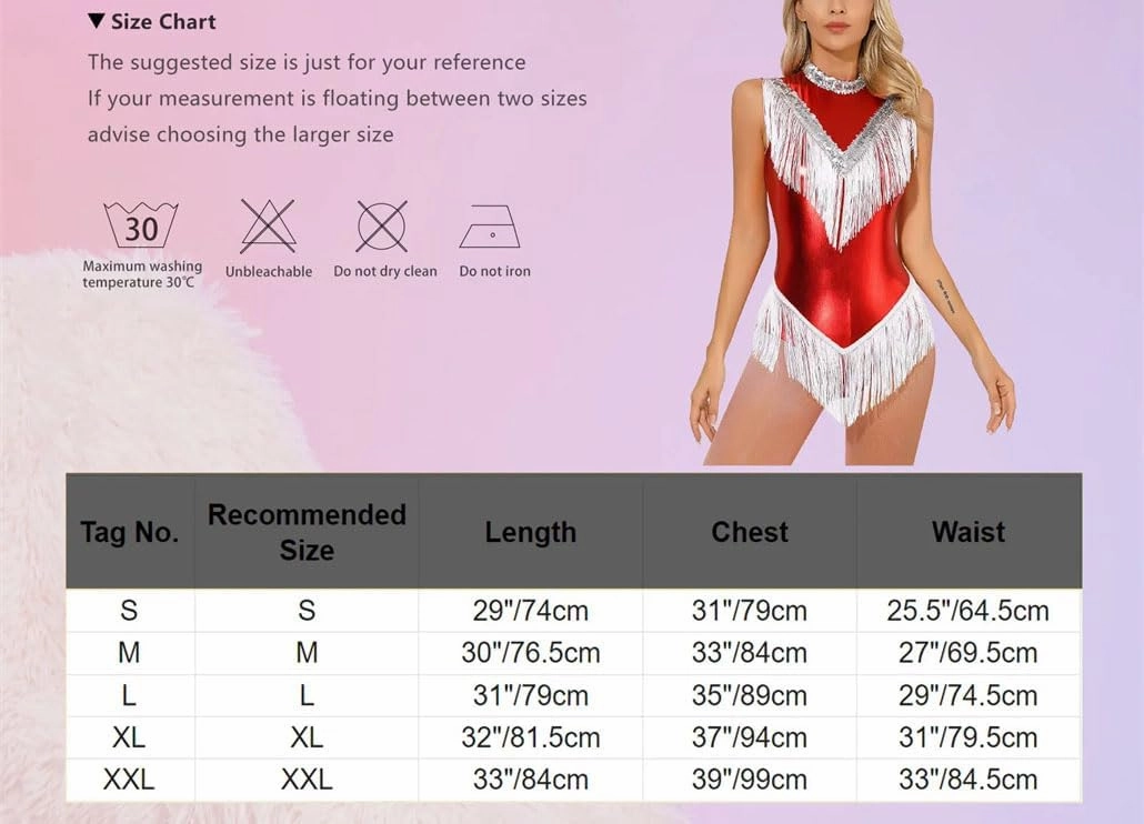 Women's Sequins Fringed Dance Leotard Metallic Shiny Tassel Bodysuit Tango Chacha Samba Rumba Performance Costume