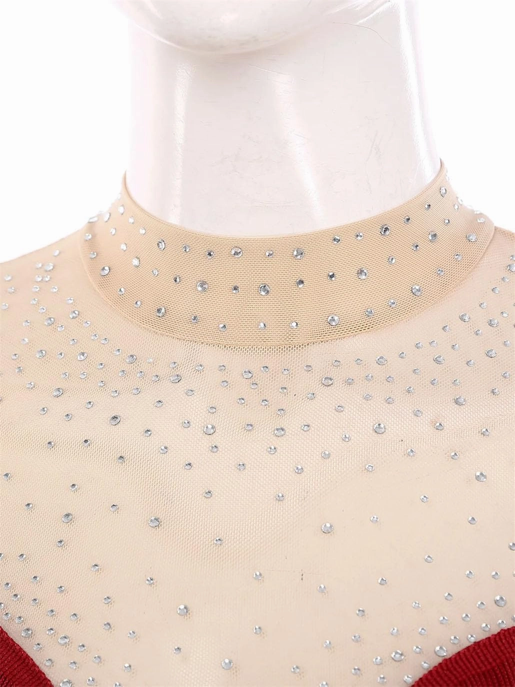 Women's Shiny Rhinestones Tassel Long Sleeve Bodysuit Latin Chacha Samba Rumba Figure Skating Performance Costume