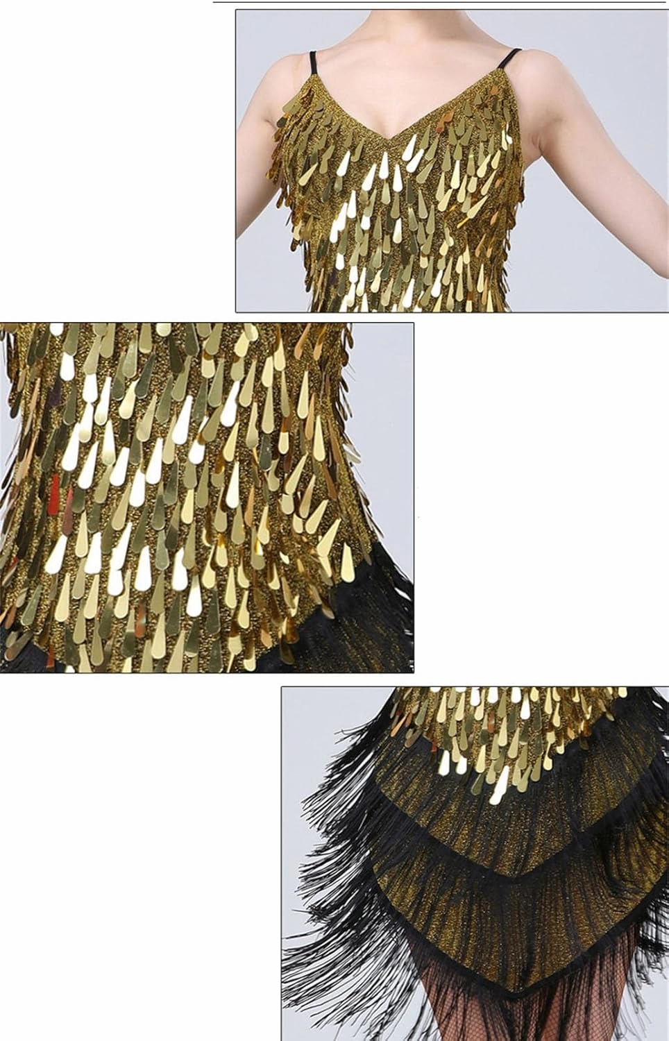Women's Shiny Sequins Latin Dance Dress Sparkly Tassel Party Dancewear Salsa Samba Rumba Stage Costume