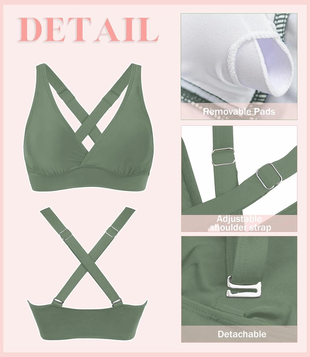 Women's Sporty Adjustable Wide Straps Bikini Top Large Bust Criss Cross Back Supportive Swimsuit Tops Only
