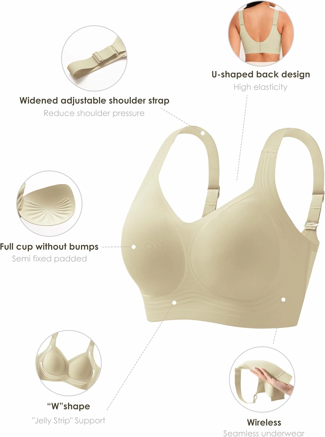 Women Wirefree Bras for Women Full Coverage No Underwire Everyday Bras Comfortable Wireless Padded Bras
