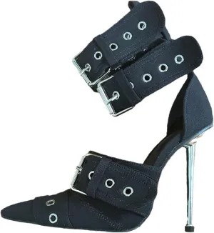 Women's Ankle Strap Stiletto Heels Pointed Toe Sexy Metal Buckle Stiletto High Heels Pumps Shoes for Party Evening Wedding Party