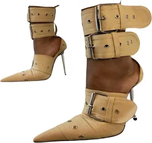 Women's Ankle Strap Stiletto Heels Pointed Toe Sexy Metal Buckle Stiletto High Heels Pumps Shoes for Party Evening Wedding Party