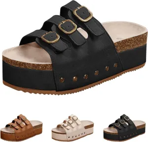 Women's Cork Footbed Slides 3 Strap Straps Platform Clogs Suede Slip-on Flatform Sandals for Women Fashion Slippers Summer