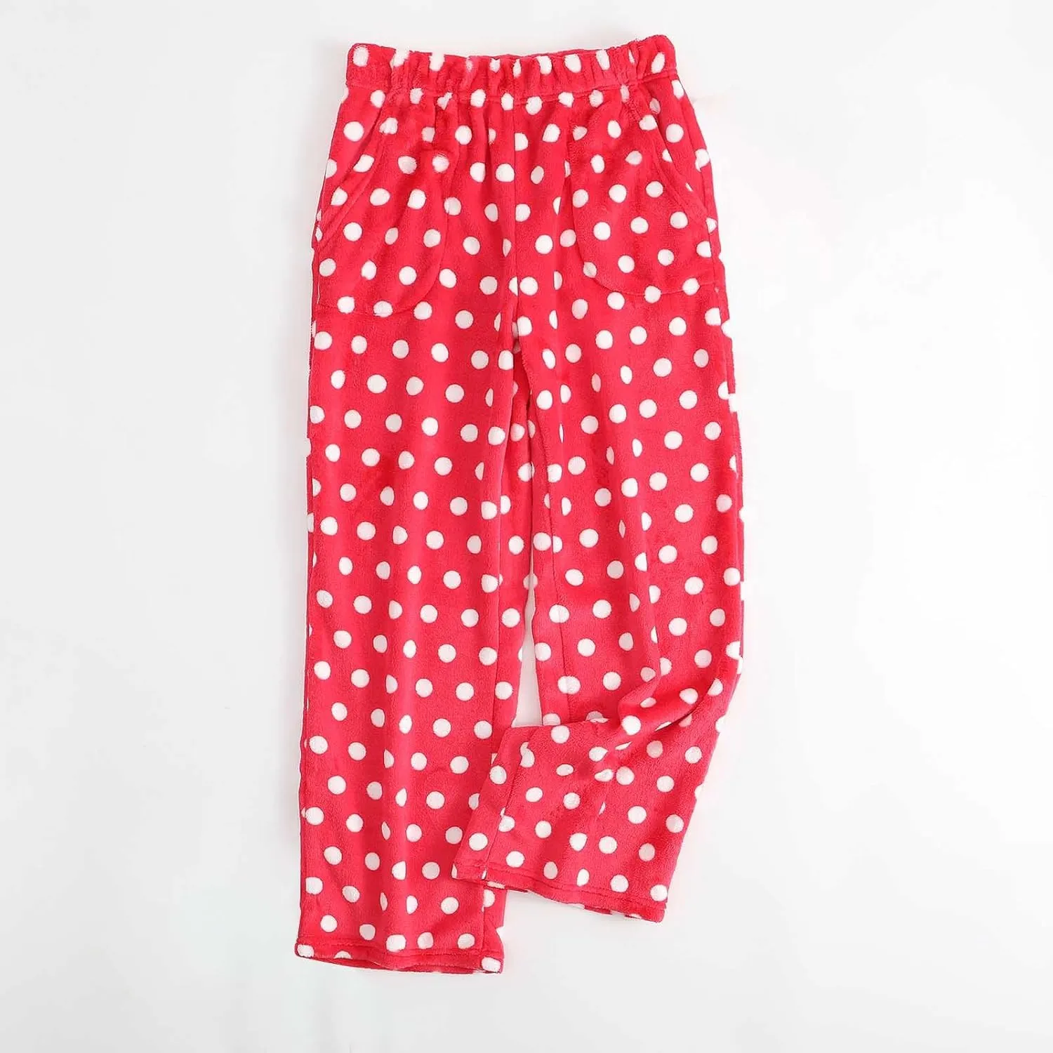 Womens Polka Dot Print Plush Pajama Pants Winter Warm Fleece Fuzzy Pj Bottoms Wide Leg Cozy Lounge Pants Sleepwear