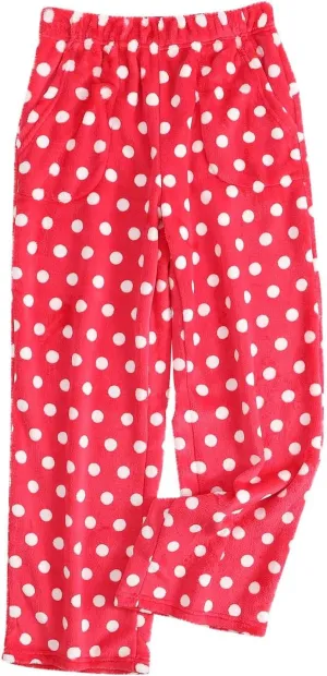 Womens Polka Dot Print Plush Pajama Pants Winter Warm Fleece Fuzzy Pj Bottoms Wide Leg Cozy Lounge Pants Sleepwear