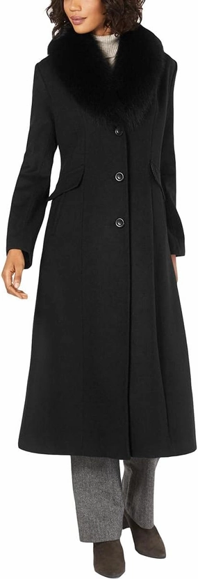 Womens Fox Fur Wool Car Coat Black 2 66159