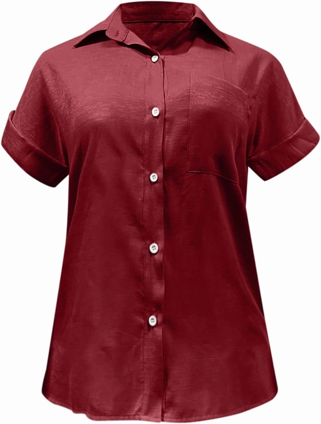 Womens Linen Button Down Shirt Casual Summer Tops Short Sleeve T-Shirt Loose Fit V Neck Collared Tunic Blouse W/Pocket